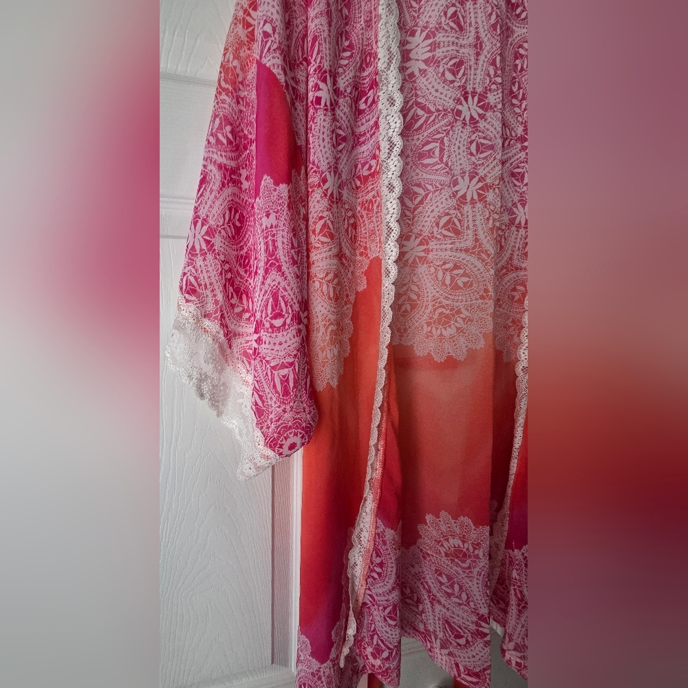 In Bloom Bohemian Light Weight Tye Dye Lace Ruffled Robe Size XL - Picture 8 of 14